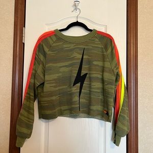 Aviator Nation Camo Print Bolt Cropped Sweatshirt